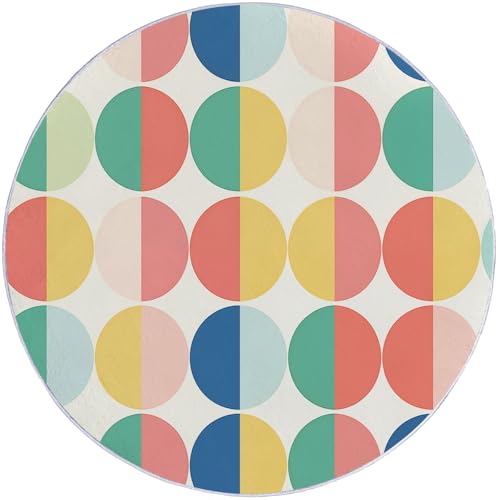 Kurzflor Runder Flanell Teppich 160 cm, Modern Kreise Linien Druckdesign, waschbar pflegeleicht ideal fürs Wohnzimmer, Schlafzimmer und Kinderzimmer auch als Badematte, Bunt Kurzflor Runder Flanell Teppich 160 cm, Modern Kreise Linien Druckdesign, waschbar pflegeleicht ideal fürs Wohnzimmer, Schlafzimmer und Kinderzimmer auch als Badematte, Bunt von Generic