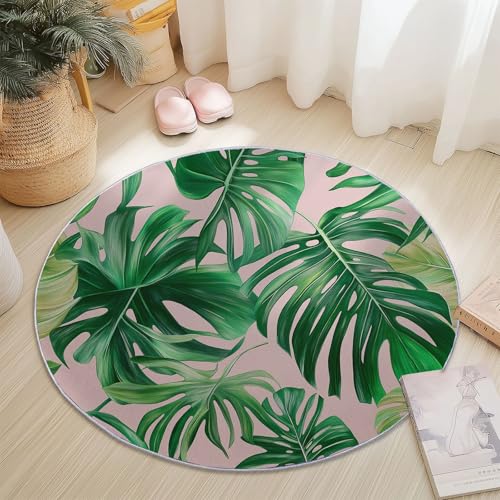 Kurzflor Runder Flanell Teppich 160 cm, Tropische Blätter Monstera Textur Druckdesign, waschbar pflegeleicht ideal fürs Wohnzimmer, Schlafzimmer und Kinderzimmer auch als Badematte, Grün Rosa Kurzflor Runder Flanell Teppich 160 cm, Tropische Blätter Monstera Textur Druckdesign, waschbar pflegeleicht ideal fürs Wohnzimmer, Schlafzimmer und Kinderzimmer auch als Badematte, Grün Rosa von Generic