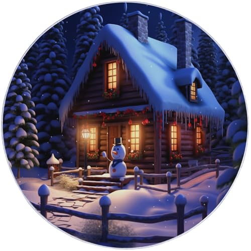 Kurzflor Runder Flanell Teppich 180 cm, 3D Cartoon Schneelandschaft Holzhaus Druckdesign, waschbar pflegeleicht ideal fürs Wohnzimmer, Schlafzimmer und Kinderzimmer auch als Badematte, Bunt Kurzflor Runder Flanell Teppich 180 cm, 3D Cartoon Schneelandschaft Holzhaus Druckdesign, waschbar pflegeleicht ideal fürs Wohnzimmer, Schlafzimmer und Kinderzimmer auch als Badematte, Bunt von Generic