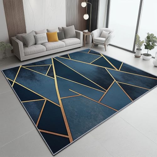 Kurzflor Teppich Geometrisch Linien Modern Einfach Wohnzimmer 90 x 150 cm Flauschiger Teppich Waschbar,Pflegeleicht, Weich - Ideal für Schlafzimmer, Esszimer und als Küchenteppich Marineblau Gold Kurzflor Teppich Geometrisch Linien Modern Einfach Wohnzimmer 90 x 150 cm Flauschiger Teppich Waschbar,Pflegeleicht, Weich - Ideal für Schlafzimmer, Esszimer und als Küchenteppich Marineblau Gold von Generic