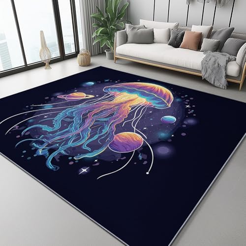 Kurzflor Teppich Kosmischer Quallen-Science-Fiction-Traum Wohnzimmer 180 x 250 cm Flauschiger Teppich Waschbar,Pflegeleicht, Weich - Ideal für Schlafzimmer, Esszimer und als Küchenteppich Lila Blau von Generic