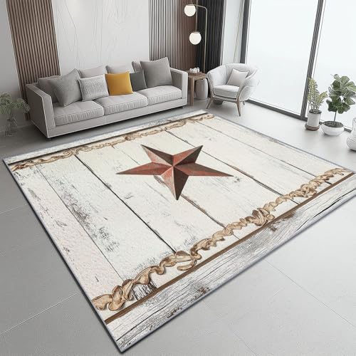 Kurzflor Teppich Retro Holzkunst im Alten amerikanischen Stil Wohnzimmer 60 x 110 cm Flauschiger Teppich Waschbar,Pflegeleicht, Weich - Ideal für und als Küchenteppich Weiß Braun Rostrot von Generic