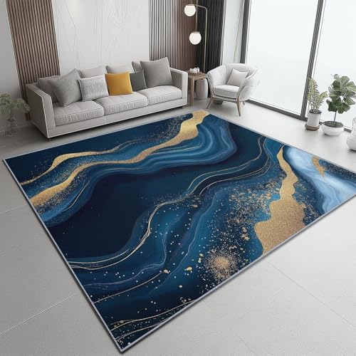 Kurzflor Teppich Tiefsee Gold Welle Luxus Abstraktion Geheimnisvoll Wohnzimmer 140 x 200 cm Flauschiger Teppich Waschbar,Pflegeleicht, Weich - Ideal für und als Küchenteppich Dunkelblau Gold Kurzflor Teppich Tiefsee Gold Welle Luxus Abstraktion Geheimnisvoll Wohnzimmer 140 x 200 cm Flauschiger Teppich Waschbar,Pflegeleicht, Weich - Ideal für und als Küchenteppich Dunkelblau Gold von Generic