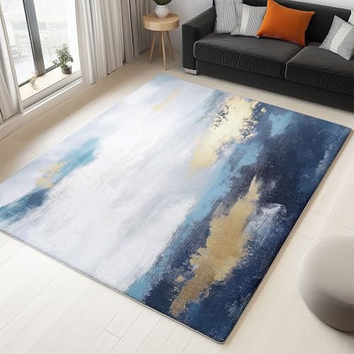 Kurzflor Teppich Wohnzimmer Gold Silber, Weicher Waschbar rutschfest Abstrakt Ölgemälde Wolken Bedruckter Flanell Teppich für Wohnzimmer Schlafzimmer Esszimmer 160 x 230 cm von Generic