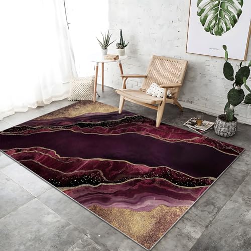 Kurzflor Teppich Wohnzimmer Lila Gold, Weicher Waschbar rutschfest Abstrakt Achat Wellen Bedruckter Flanell Teppich für Wohnzimmer Schlafzimmer Esszimmer 160 x 230 cm Kurzflor Teppich Wohnzimmer Lila Gold, Weicher Waschbar rutschfest Abstrakt Achat Wellen Bedruckter Flanell Teppich für Wohnzimmer Schlafzimmer Esszimmer 160 x 230 cm von Generic