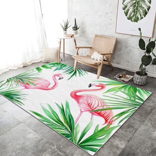 Kurzflor Teppich Wohnzimmer Rosa Grün, Weicher Waschbar rutschfest Aquarell Tiere Flamingo Bedruckter Flanell Teppich für Wohnzimmer Schlafzimmer Esszimmer 120 x 170 cm Kurzflor Teppich Wohnzimmer Rosa Grün, Weicher Waschbar rutschfest Aquarell Tiere Flamingo Bedruckter Flanell Teppich für Wohnzimmer Schlafzimmer Esszimmer 120 x 170 cm von Generic