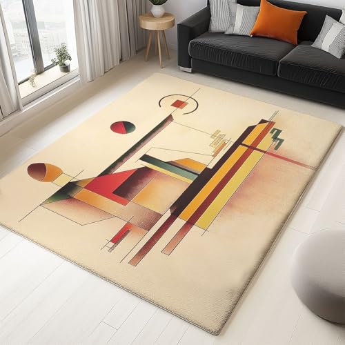 Kurzflor Teppich Wohnzimmer Rot Gelb, Weicher Waschbar rutschfest Abstrakt Malerei Treppe Bedruckter Flanell Teppich für Wohnzimmer Schlafzimmer Esszimmer 160 x 230 cm von Generic