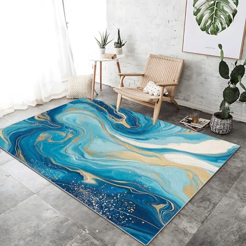 Kurzflor Teppich für Wohnzimmer Schlafzimmer, Abstrakt Luxus Marmor Thema rutschfest Bedruckter Waschbarer Teppiche, Blau Gold Teppiche für Esszimmer Küche Schlafzimmer, 160 x 230 cm Kurzflor Teppich für Wohnzimmer Schlafzimmer, Abstrakt Luxus Marmor Thema rutschfest Bedruckter Waschbarer Teppiche, Blau Gold Teppiche für Esszimmer Küche Schlafzimmer, 160 x 230 cm von Generic