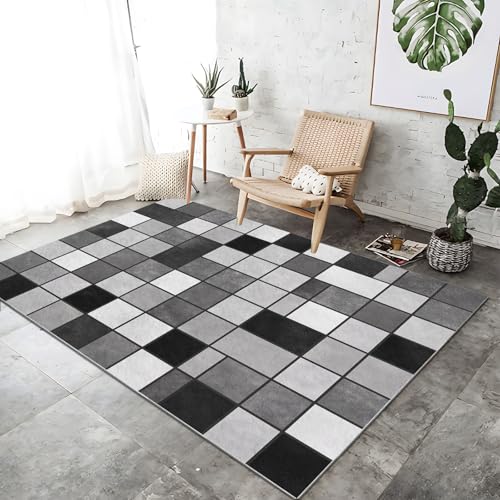 Kurzflor Teppich für Wohnzimmer Schlafzimmer, Geometrische Mosaikfliesen Thema rutschfest Bedruckter Waschbarer Teppiche, Schwarz Grau Teppiche für Esszimmer Küche Schlafzimmer, 140 x 200 cm Kurzflor Teppich für Wohnzimmer Schlafzimmer, Geometrische Mosaikfliesen Thema rutschfest Bedruckter Waschbarer Teppiche, Schwarz Grau Teppiche für Esszimmer Küche Schlafzimmer, 140 x 200 cm von Generic