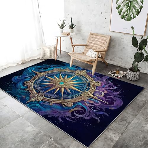 Kurzflor Teppich für Wohnzimmer Schlafzimmer, Surrealismus Kompass Rose Thema rutschfest Bedruckter Waschbarer Teppiche, Blau Gold Teppiche für Esszimmer Küche Schlafzimmer, 160 x 230 cm Kurzflor Teppich für Wohnzimmer Schlafzimmer, Surrealismus Kompass Rose Thema rutschfest Bedruckter Waschbarer Teppiche, Blau Gold Teppiche für Esszimmer Küche Schlafzimmer, 160 x 230 cm von Generic