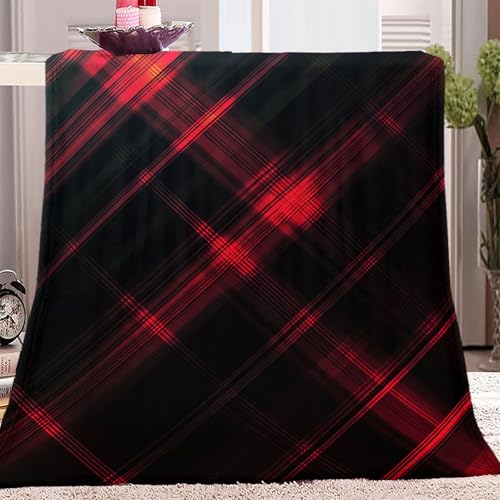 Kuscheldecke 100 x 150 cm Weiche Decke Flanell Wolldecke Couchdecke Flauschig Sofa Decke Einfaches Kariertes Muster Druck Flauschig Warm Weichen Bett Decken Kuscheldecke Rot Schwarz von Generic