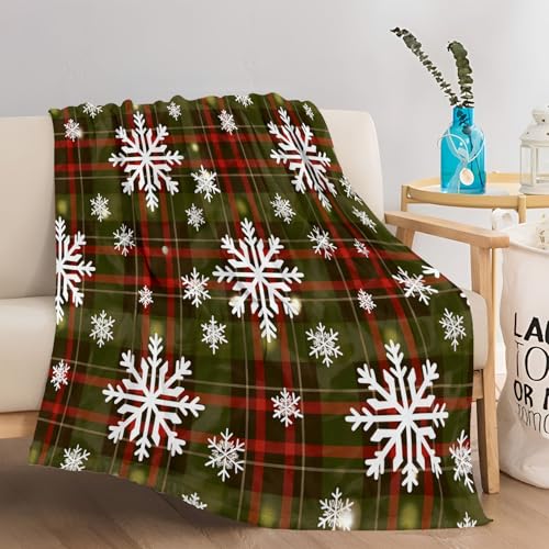 Kuscheldecke 180 x 200 cm Weihnachts Schottland Weihnachtsschneeflocken Sherpa Flauschig Decke Fleecedecke Wohndecken Weiß Grün von Generic