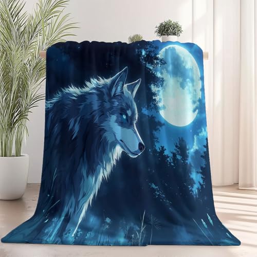 Kuscheldecke Decke mit Anime Wald Mondlicht Wolf Muster, Dunkelblau Warme Sofadecke Fleecedecke, Weiche Decke, 220×240 cm Aus ultraweichem Flanell, perfekt zum Entspannen drinnen und draußen Kuscheldecke Decke mit Anime Wald Mondlicht Wolf Muster, Dunkelblau Warme Sofadecke Fleecedecke, Weiche Decke, 220×240 cm Aus ultraweichem Flanell, perfekt zum Entspannen drinnen und draußen von Generic