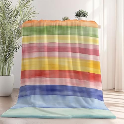 Kuscheldecke Decke mit Streifen Regenbogen Aquarell Minimalistisch Muster, Orange Warme Sofadecke Fleecedecke, 220×240 cm Aus ultraweichem Flanell, perfekt zum Entspannen drinnen und draußen von Generic