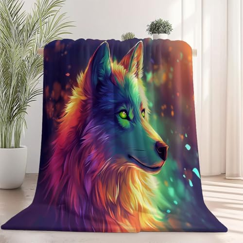 Kuscheldecke Decke mit Traumhaft Magisch Wolf Tier Muster, Dunkelblau Warme Sofadecke Fleecedecke, Weiche Decke, 220×240 cm Aus ultraweichem Flanell, perfekt zum Entspannen drinnen und draußen von Generic