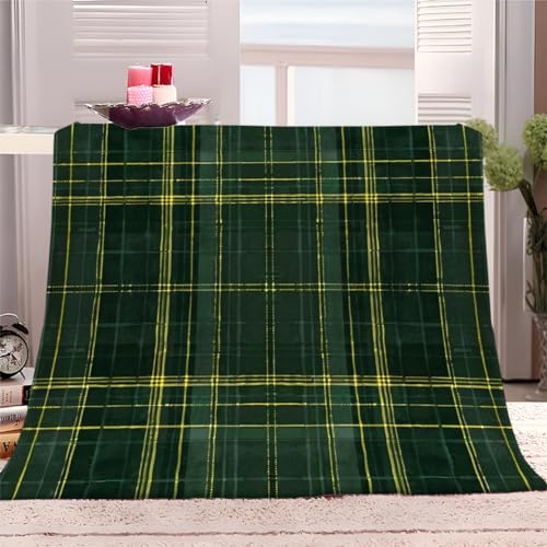 Kuscheldecke Flanell Decke Grün Kariert 150x200 cm Fleecedecke Flauschig Weich Warme Tagesdecke, 3D Wohndecke Sofadecke Couchdecke für Teens Erwachsene von Generic