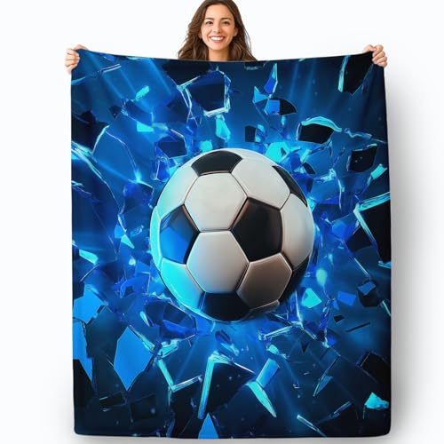 Kuscheldecke Flauschig Couch Überwurf Decke Fleecedecke Tagesdecke Kuschelige Weiche, Abstrakter Sport Fußball Muster Decke Frühling Sommer Herbst Winter Vier Jahreszeiten 200 x 220 cm, Blau Schwarz von Generic