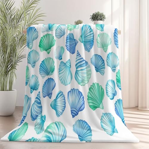 Kuscheldecke Flauschig Decke 100×130 cm für 4 Jahreszeiten - Aquarell Muschel Textur Schnittmuster, Weich/Warm/Leicht Sofadecke, Couchdecke für Bett/Couch, Weiß Flanell Fleecedecke von Generic