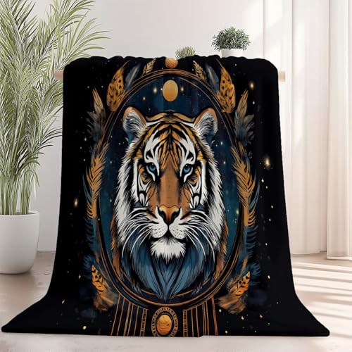 Kuscheldecke Flauschig Decke 100×130 cm für 4 Jahreszeiten - Tier Tiger Universum Thema Schnittmuster, Weich/Warm/Leicht Sofadecke, Couchdecke für Bett/Couch, Schwarz Flanell Fleecedecke von Generic