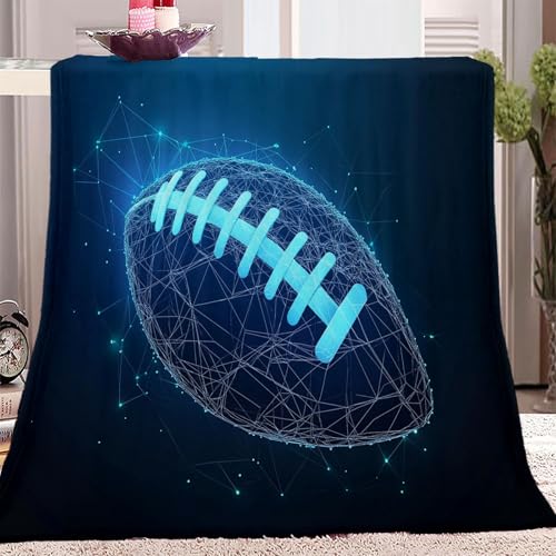 Decke Kuscheldecke Flanell Fleecedecke 150 x 200 cm Fantasie-American Football Design, Blau Wohndecke für Kinder Jungen Mädchen Zuhause Wohnzimmer Dekoration Couchdecke von Generic