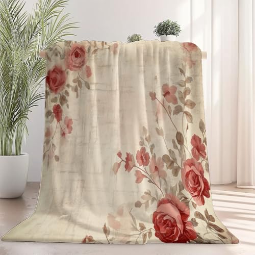 Kuscheldecke Flauschig Decke 220×240 cm für 4 Jahreszeiten - Retro Rose Blumen Textur Schnittmuster, Weich/Warm/Leicht Sofadecke, Couchdecke für Bett/Couch, Braun Flanell Fleecedecke von Generic