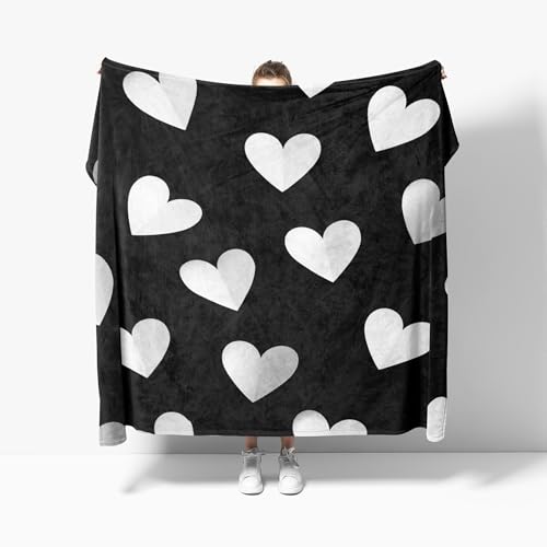 Kuscheldecke Flauschig Weiche Decke XXL 180x200 cm Couchdecke - Romantisches WeißEs Herz Fleecedecke Warme Sofa Decke für Winter, Schwarz Kinder Erwachsene Kuschlige Bett Wohndecke von Generic