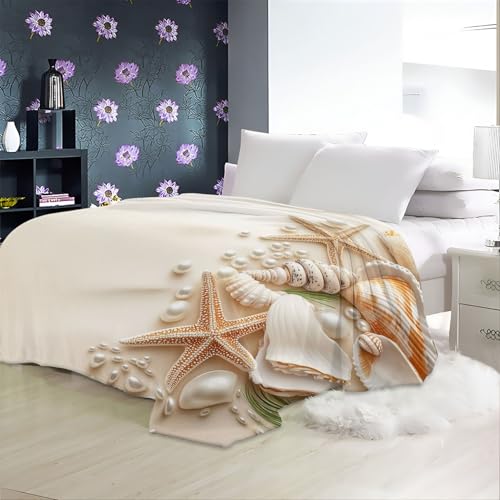Kuscheldecke Flauschige Strand Elemente Muscheln Perlen Personalisierte Geschenke Weiß180 x 220 cm Kuscheldecke Flauschig Super Weiche Flanelldecke von Generic