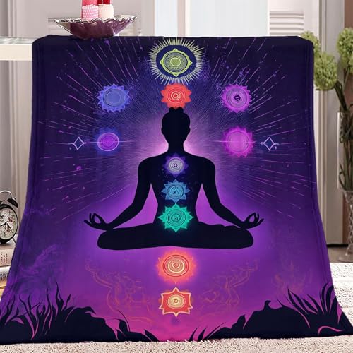 Kuscheldecke Mit Lotus Meditation Chakra Motiv 100 x 130 cm Weiche Warme Fleecedecke für Winter Erwachsene Decken Lila Weihnachtsdekorationsartikel - Passend Schlafsofabezüge jeder Größe von Generic
