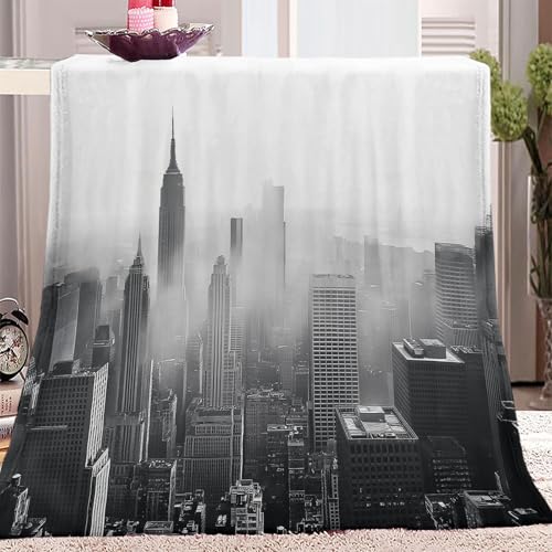 Kuscheldecke Modern Neblige Stadt Weiß Schwarz, Flauschig Weich Warm Drucken Personalisierte Decke,Kuscheldecke für Tagesdecke Decke Sofa Bett und Picknickdecke 220 x 240 cm von Generic