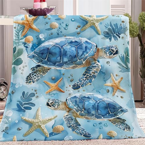 Kuscheldecke Weiche Flauschige Decke XL 100x130cm, SchildkröTe Mit Animal-Print Flanell Tagesdecke, Ganzjahresdecke, Leichte Reisedecke - Blau Fleecedecke als Sofadecke von Generic