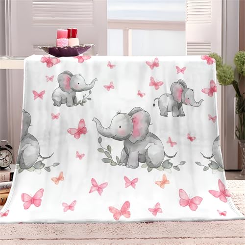 Kuscheldecke Weiche Flauschige Decke XL 130x150cm, Cartoon-Elefant Gemalter Schmetterling Flanell Tagesdecke, Ganzjahresdecke, Leichte Reisedecke - Einfach Fleecedecke als Sofadecke von Generic