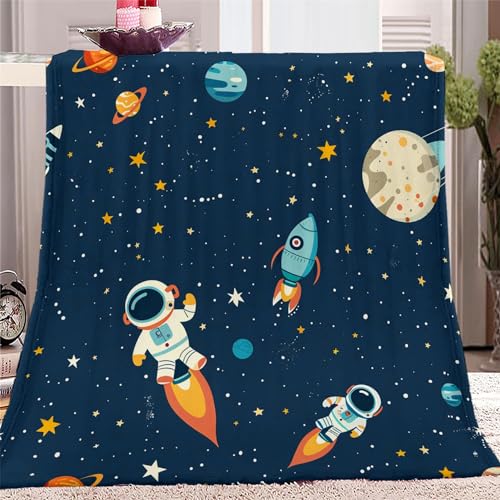 Kuscheldecke Weiche Flauschige Decke XXL 150x200cm, Cartoon-Sonnensterne-Astronaut Flanell Tagesdecke, Ganzjahresdecke, Leichte Reisedecke - Blau Fleecedecke als Sofadecke von Generic