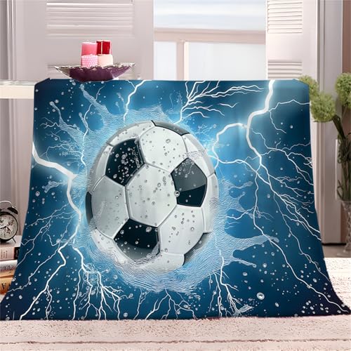 Kuscheldecke Weiche Flauschige Decke XXL 150x200cm, Sport FußBall Blitz Flanell Tagesdecke, Ganzjahresdecke, Leichte Reisedecke - Blau Fleecedecke als Sofadecke von Generic