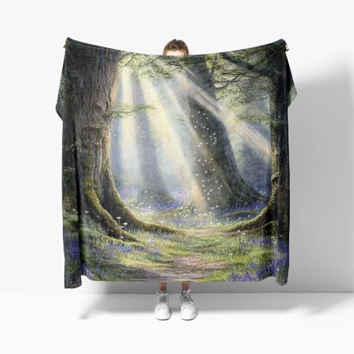 Kuscheldecke XXL Flauschig Fleecedecke Sofadecke 180x220 cm Neblige WaldbäUme Warm Herbst & Sommerdecke Wohndecke Couchdecke, HellgrüN Flanell Kuscheldecke für Kinder Erwachsene Geschenk von Generic