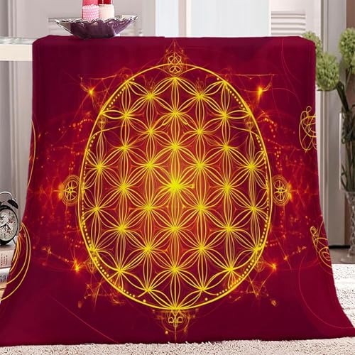 Kuscheldecken Minimale Blume des Lebens Umriss Weich Bequem Decke Rot 3D-Digitaldruck Flanelldecke 200 x 220 cm Weich Wohndecke Sofadecke Decken für Jungen, Mädchen Erwachsene von Generic