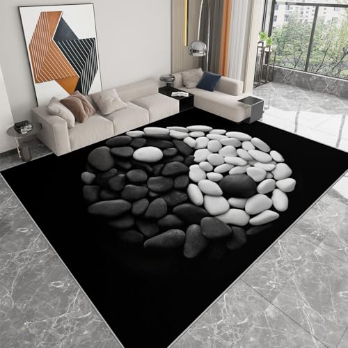 Kuscheliger Dunkelgrau Teppich fürs Wohnzimmer, Waschbarer Teppich mit Anti-Rutsch-Rückseite 140 x 200 cm - mit Minimalistisch Kieselsteine Symbole gedrucktem Muster Kuscheliger Dunkelgrau Teppich fürs Wohnzimmer, Waschbarer Teppich mit Anti-Rutsch-Rückseite 140 x 200 cm - mit Minimalistisch Kieselsteine Symbole gedrucktem Muster von Generic
