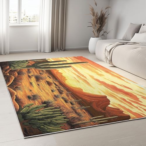 Kuscheliger Hellbraun Teppich fürs Wohnzimmer, Waschbarer Teppich mit Anti-Rutsch-Rückseite 80 x 150 cm - mit Vintage Natur Wüste gedrucktem Muster von Generic