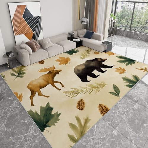 Kuscheliger Khaki Teppich fürs Wohnzimmer, Waschbarer Teppich mit Anti-Rutsch-Rückseite 160 x 220 cm - mit Retro Botanisch Tier gedrucktem Muster Kuscheliger Khaki Teppich fürs Wohnzimmer, Waschbarer Teppich mit Anti-Rutsch-Rückseite 160 x 220 cm - mit Retro Botanisch Tier gedrucktem Muster von Generic