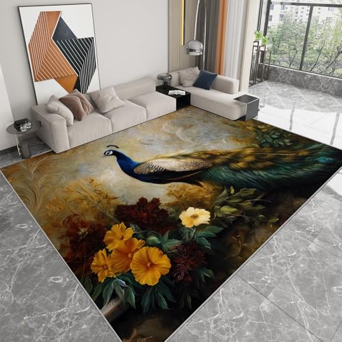 Kuscheliger Khaki Teppich fürs Wohnzimmer, Waschbarer Teppich mit Anti-Rutsch-Rückseite 180 x 240 cm - mit Exquisit Charmant Tiere Pfau gedrucktem Muster Kuscheliger Khaki Teppich fürs Wohnzimmer, Waschbarer Teppich mit Anti-Rutsch-Rückseite 180 x 240 cm - mit Exquisit Charmant Tiere Pfau gedrucktem Muster von Generic
