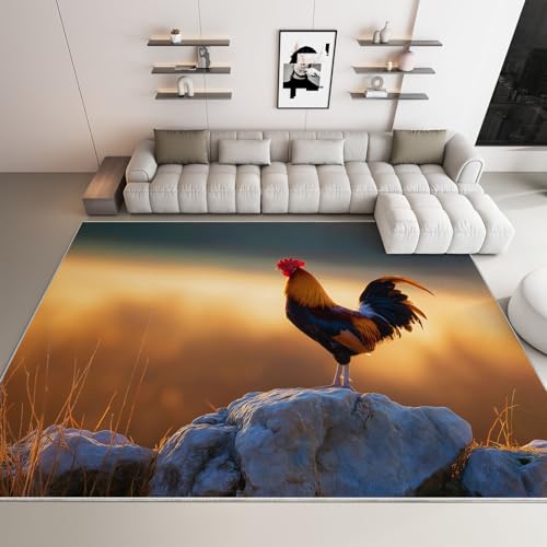 Kuscheliger Khaki Teppich fürs Wohnzimmer, Waschbarer Teppich mit Anti-Rutsch-Rückseite 180 x 240 cm - mit Realistisch Tier Hahn gedrucktem Muster Kuscheliger Khaki Teppich fürs Wohnzimmer, Waschbarer Teppich mit Anti-Rutsch-Rückseite 180 x 240 cm - mit Realistisch Tier Hahn gedrucktem Muster von Generic