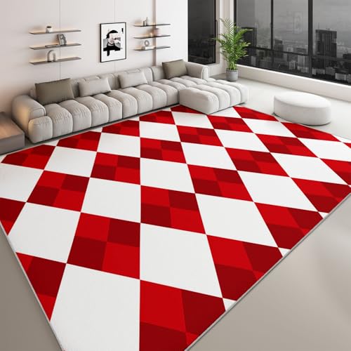 Kuscheliger Kurzflor-Teppich 60 x 110 cm, Robuster Wurfteppich mit Minimalismus Design Geometrisch aufgedrucktem Muster - Anti Rutsch Unterseite und ideal als Indoor Akzent (Rot) von Generic