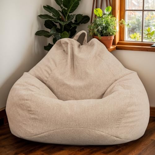 Kuscheltier Aufbewahrung Samt Sitzsack Abdeckung Nur Waschbar Verdickter Reißverschluss Stretch Keine Füllung Moderner Stil Sitzsäcke Teenager Erwachsene Schlafzimmer,Khaki,90 * 110cm von Generic
