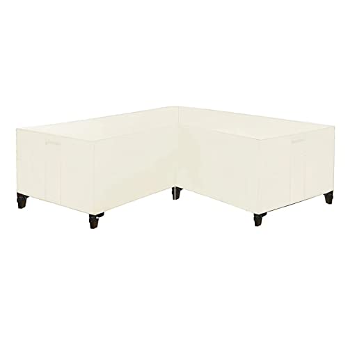L Form Gartenmöbel-Abdeckung Wasserdicht 420D Oxford Gewebe Ecksofa Abdeckung Patio Sofabezug 6 Winddichte Gurte (250 * 250 * 100cm,Beige) von Generic