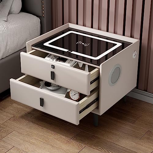 L Smart LED Nachttisch Organizer mit USB-Aufladung Fingerabdrucksperre Bluetooth-Lautsprecher Dreifarbiges Licht Moderner Nachttisch für Band Wohnzimmer von Generic