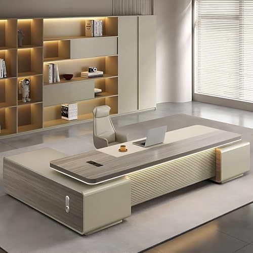 L-förmiger Chefschreibtisch mit Stauraum, Schreibtisch aus Massivholz mit Schubladen, Home-Office-Schreibtische mit Multifunktions-Kabelbox, Keine Installation erforderlich (braun, L-förmiger Chefschreibtisch mit Stauraum, Schreibtisch aus Massivholz mit Schubladen, Home-Office-Schreibtische mit Multifunktions-Kabelbox, Keine Installation erforderlich (braun, von Generic