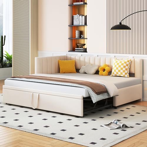 L-förmiges Schlafsofa mit Ausziehbett, gepolstert mit Rückenlehne und Kopfteil, platzsparendes Funktionsbett mit Schiebemechanismus, ideal für Gästezimmer oder kompakte Wohnbereiche L-förmiges Schlafsofa mit Ausziehbett, gepolstert mit Rückenlehne und Kopfteil, platzsparendes Funktionsbett mit Schiebemechanismus, ideal für Gästezimmer oder kompakte Wohnbereiche von Generic
