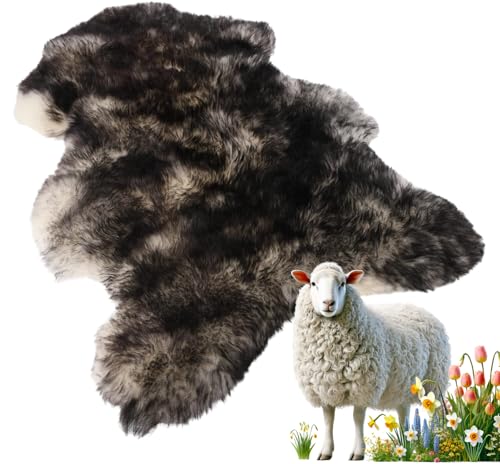 LAMMFELLHOF Schaffell Echt, Lammfell Teppich - Natürliche Qualität Grau - Fell Deko Kuschelteppich (Schwarz Weiß, S - Ca. 80-90cm) von Generic