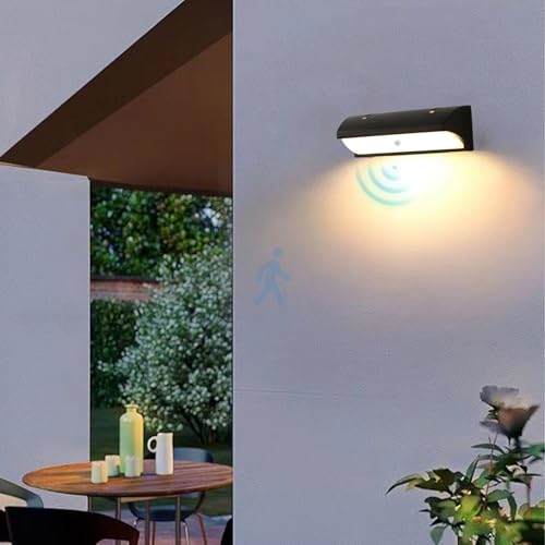 LED Außenwandleuchte Schwarz Moderne Villa Wandlampe mit Bewegungsmelder Wandleuchte IP65 Wasserdicht Außen Gartenwand Aluminium für Veranda Terrasse Terrassen von Generic