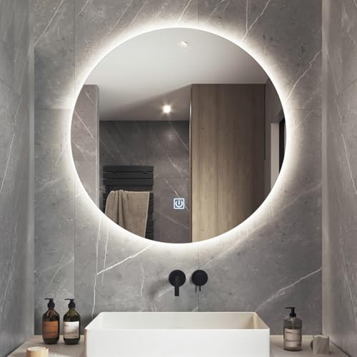 LED Badspiegel Rund 40 50 60 70 80 cm Wandspiegel Mit Touch Schalter Weißlichtsensor Kosmetikspiegel Stufenloses Dimmen Geeignet Für Flure Schlafzimmer(40CM) von Generic