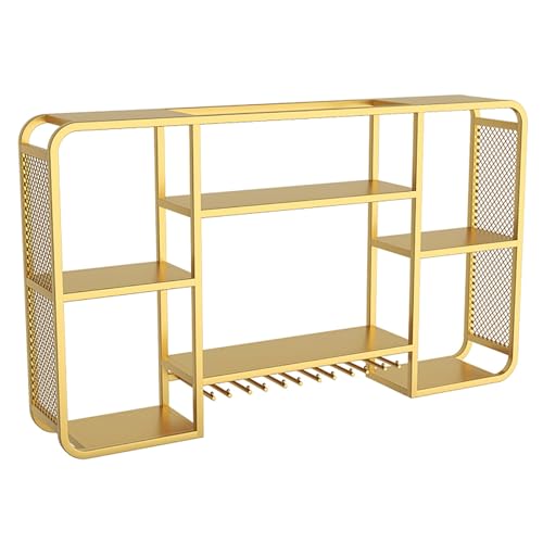 LED-Licht Wand montiert Weinregal Glasflaschenhalter mit Metallstange Regale Home Bar Küche Nischer Dekor (Gold 100 x 20 x 70 cm) von Generic